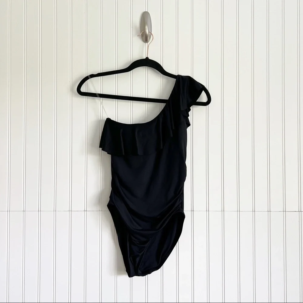 La Blanca Black Eden Ruffle One Shoulder Swimsuit